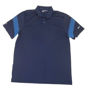 Nike Golf Dri-Fit Stay Cool Polo Navy W/ Royal Blue Trim Okonite Mens Medium NWT